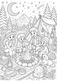 verão Camping Starry sky — página para colorir é uma página gratuita para colorir e imprimir em A4, com contornos pretos nítidos e áreas claras para colorir. Sem cadastro.