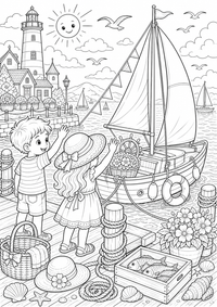 verão Hafen Segelboote — página para colorir é uma página gratuita para colorir e imprimir em A4, com contornos pretos nítidos e áreas claras para colorir. Sem cadastro.