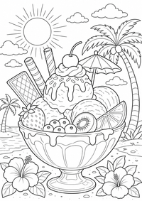 gelo Cream Sundae em verão — página para colorir é uma página gratuita para colorir e imprimir em A4, com contornos pretos nítidos e áreas claras para colorir. Sem cadastro.