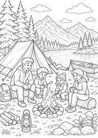 Camping em Lake — página para colorir é uma página gratuita para colorir e imprimir em A4, com contornos pretos nítidos e áreas claras para colorir. Sem cadastro.
