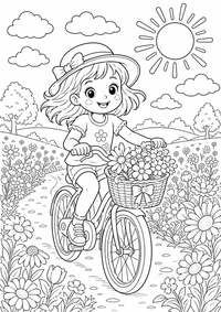 Bicycle flores — página para colorir é uma página gratuita para colorir e imprimir em A4, com contornos pretos nítidos e áreas claras para colorir. Sem cadastro.