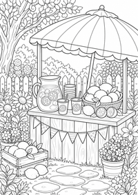Puesto de limonada es un dibujo para colorear gratis con contornos negros claros para niños. Imprime el PNG en A4.