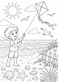 Playa del Dragón es un dibujo para colorear gratis con contornos negros claros. Imprime el PNG en A4.