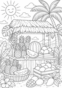 frutas tropicales es un dibujo para colorear gratis con contornos negros claros. Imprime el PNG en A4.