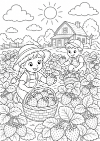 Erdbeerernte — página para colorir é uma página gratuita para colorir e imprimir em A4, com contornos pretos nítidos e áreas claras para colorir. Sem cadastro.