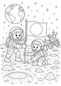 Astronauten mit Mondrover ist ein kostenloses A4-Ausmalbild mit klaren schwarzen Konturen zum Ausdrucken.