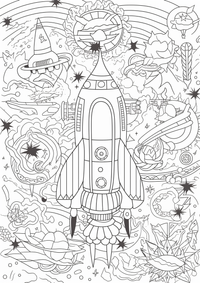 Cohete es un dibujo de espacio para colorear gratis, con contornos negros claros y detalles fáciles de imprimir para niños. Abre el archivo PNG, imprímelo en A4 y úsalo en casa, en el jardín de infancia o en la escuela.