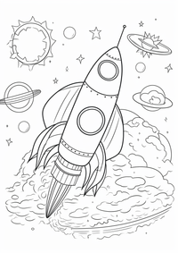 Cohete es un dibujo de espacio para colorear gratis, con contornos negros claros y detalles fáciles de imprimir para niños. Abre el archivo PNG, imprímelo en A4 y úsalo en casa, en el jardín de infancia o en la escuela.