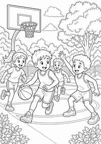 Basketball Ausmalbild ist ein kostenloses Sport Ausmalbild mit klaren schwarzen Konturen zum Ausdrucken auf A4.