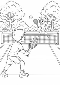 Tennis Ausmalbild ist ein kostenloses Sport Ausmalbild mit klaren schwarzen Konturen zum Ausdrucken auf A4.