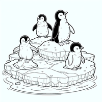 Pingüinos sobre un témpano de hielo es un dibujo de animales para colorear gratis, con contornos negros claros y detalles fáciles de imprimir para niños. Abre el archivo PNG, imprímelo en A4 y úsalo en casa, en el jardín de infancia o en la escuela.