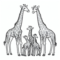 Familia de jirafas para colorear es un dibujo de animales para colorear gratis, con contornos negros claros y detalles fáciles de imprimir para niños. Abre el archivo PNG, imprímelo en A4 y úsalo en casa, en el jardín de infancia o en la escuela.