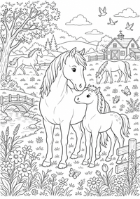 Horse Meadow animais — página para colorir é uma página gratuita para colorir e imprimir em A4, com contornos pretos nítidos e áreas claras para colorir. Sem cadastro.