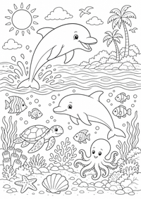 Dolphin Ocean animais — página para colorir é uma página gratuita para colorir e imprimir em A4, com contornos pretos nítidos e áreas claras para colorir. Sem cadastro.