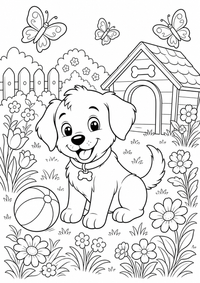 fofo dog em jardim — página para colorir é uma página gratuita para colorir e imprimir em A4, com contornos pretos nítidos e áreas claras para colorir. Sem cadastro.