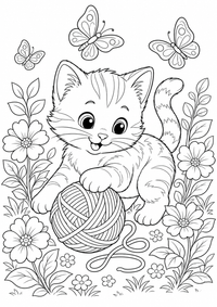 fofo cat com ball of yarn colorir imagem — página para colorir é uma página gratuita para colorir e imprimir em A4, com contornos pretos nítidos e áreas claras para colorir. Sem cadastro.