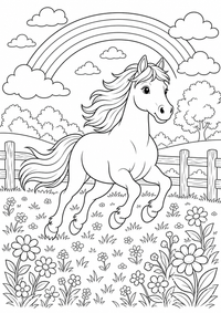 Horse em flor meadow colorir imagem — página para colorir é uma página gratuita para colorir e imprimir em A4, com contornos pretos nítidos e áreas claras para colorir. Sem cadastro.