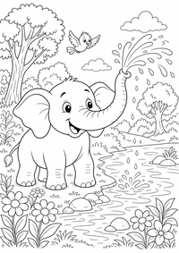 animais : Elefant am Fluss — página para colorir é uma página gratuita para colorir e imprimir em A4, com contornos pretos nítidos e áreas claras para colorir. Sem cadastro.