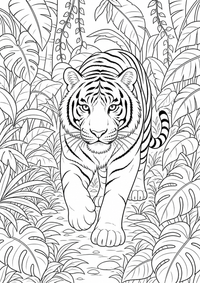 Tiger में Jungle — कलरिंग पेज एक मुफ्त A4 कलरिंग पेज है, जिसमें स्पष्ट काली रूपरेखाएँ और रंग भरने के लिए साफ़ क्षेत्र हैं। पंजीकरण आवश्यक नहीं।