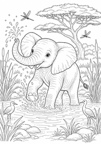 Elefant am Wasserloch ist ein kostenloses A4-Ausmalbild mit klaren schwarzen Konturen zum Ausdrucken.