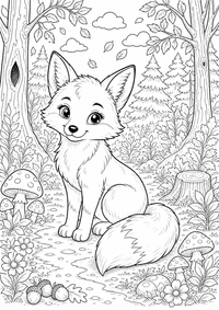 Zorro en el bosque es un dibujo de animales para colorear gratis, con contornos negros claros y detalles fáciles de imprimir para niños. Abre el archivo PNG, imprímelo en A4 y úsalo en casa, en el jardín de infancia o en la escuela.
