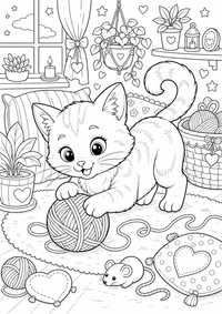 Gato con ovillo de lana es un dibujo de animales para colorear gratis, con contornos negros claros y detalles fáciles de imprimir para niños. Abre el archivo PNG, imprímelo en A4 y úsalo en casa, en el jardín de infancia o en la escuela.