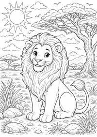León en sabana es un dibujo de animales para colorear gratis, con contornos negros claros y detalles fáciles de imprimir para niños. Abre el archivo PNG, imprímelo en A4 y úsalo en casa, en el jardín de infancia o en la escuela.