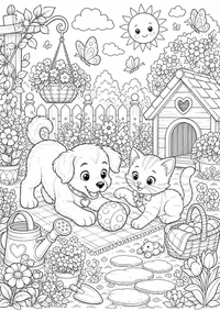 Animales perro gato gartenfreunde es un dibujo de animales para colorear gratis, con contornos negros claros y detalles fáciles de imprimir para niños. Abre el archivo PNG, imprímelo en A4 y úsalo en casa, en el jardín de infancia o en la escuela.
