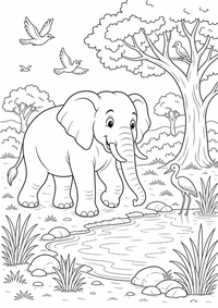 Elephant waterhole — कलरिंग पेज एक मुफ्त A4 कलरिंग पेज है, जिसमें स्पष्ट काली रूपरेखाएँ और रंग भरने के लिए साफ़ क्षेत्र हैं। पंजीकरण आवश्यक नहीं।