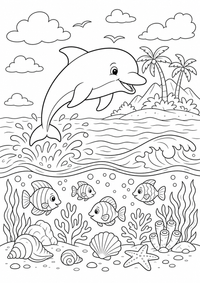 Dolphin waves — página para colorir é uma página gratuita para colorir e imprimir em A4, com contornos pretos nítidos e áreas claras para colorir. Sem cadastro.
