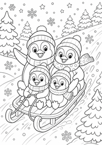 Penguin sleigh — página para colorir é uma página gratuita para colorir e imprimir em A4, com contornos pretos nítidos e áreas claras para colorir. Sem cadastro.