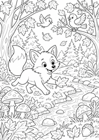 Fox autumn floresta — página para colorir é uma página gratuita para colorir e imprimir em A4, com contornos pretos nítidos e áreas claras para colorir. Sem cadastro.