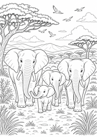 Elephant savanna — página para colorir é uma página gratuita para colorir e imprimir em A4, com contornos pretos nítidos e áreas claras para colorir. Sem cadastro.