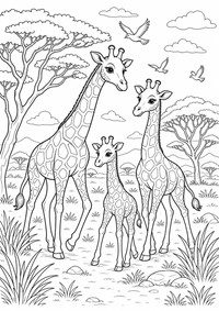 Giraffes savanna — página para colorir é uma página gratuita para colorir e imprimir em A4, com contornos pretos nítidos e áreas claras para colorir. Sem cadastro.