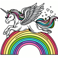 Erleben Sie magische Momente mit diesem bezaubernden Ausmalbild eines fliegenden Einhorns auf einem bunten Regenbogen. Perfekt für kreative Kinder und Einhornliebhaber!