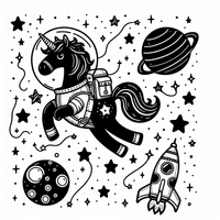Entdecke den Kosmos mit diesem zauberhaften Einhorn-Malbild! Perfekt zum Ausmalen und Träumen. Starte dein farbenfrohes Abenteuer in den Weiten des Weltalls.