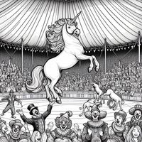 Tauche ein in die zauberhafte Welt des Zirkus! Dieser Ausmalbogen zeigt ein majestätisches Einhorn, das in der Manege Kunststücke vorführt. Umgeben von fröhlichen Clowns und gespanntem Publikum, ist dies eine perfekte Seite zum Ausmalen für Kinder und Erwachsene, die Magie und Fantasie lieben.