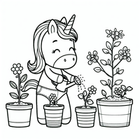 Dieses bezaubernde Ausmalbild zeigt ein niedliches Einhorn, das Blumen giesst. Perfekt zum Ausmalen und Entspannen für Kinder und Erwachsene!
