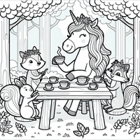 Jardín de unicornios merienda página para colorear es un dibujo de unicornio para colorear gratis, con contornos negros claros y detalles fáciles de imprimir para niños. Abre el archivo PNG, imprímelo en A4 y úsalo en casa, en el jardín de infancia o en la escuela.
