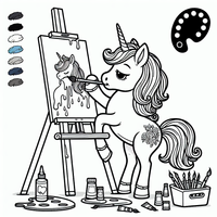 Lassen Sie Ihrer Kreativität freien Lauf mit diesem bezaubernden Malbild eines Einhorns, das gerade ein Meisterwerk malt. Perfekt für Kinder und Einhornliebhaber!