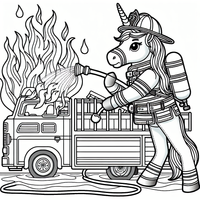Unicornio bombero es un dibujo de unicornio para colorear gratis, con contornos negros claros y detalles fáciles de imprimir para niños. Abre el archivo PNG, imprímelo en A4 y úsalo en casa, en el jardín de infancia o en la escuela.
