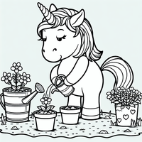 Lass deiner Kreativität freien Lauf mit dieser bezaubernden Malvorlage! Ein niedliches Einhorn giesst Blumen in einem schönen Garten. Perfekt für Kinder, die Einhörner und Gartenarbeit lieben. Drucke jetzt diese Malvorlage aus und geniesse den Malspass!