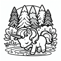 Dieses süße Einhorn liebt es, im Wald zu spielen! Lass deiner Fantasie freien Lauf und bringe dieses zauberhafte Bild mit deinen Lieblingsfarben zum Leben. Perfekt für kleine Abenteurer und Einhorn-Fans!