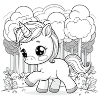 Adorable unicornio en el bosque es un dibujo de unicornio para colorear gratis, con contornos negros claros y detalles fáciles de imprimir para niños. Abre el archivo PNG, imprímelo en A4 y úsalo en casa, en el jardín de infancia o en la escuela.