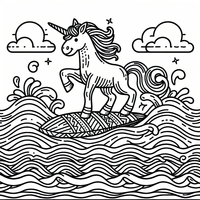 Diese lustige Malvorlage zeigt ein magisches Einhorn, das auf einer großen Welle surft. Perfekt für Kinder, die Fantasie und Abenteuer lieben. Download und Farbe dieses schöne Bild jetzt!