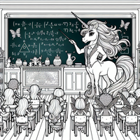 Lade dieses zauberhafte Ausmalbild herunter, das ein Einhorn zeigt, das eine Klasse von Feen unterrichtet. Perfekt für alle kleinen Künstler und Fans von Fantasiewelten!