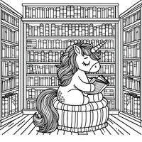 Leyendo unicornio en biblioteca es un dibujo de unicornio para colorear gratis, con contornos negros claros y detalles fáciles de imprimir para niños. Abre el archivo PNG, imprímelo en A4 y úsalo en casa, en el jardín de infancia o en la escuela.