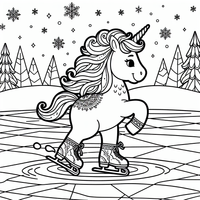 Lass deiner Kreativität freien Lauf mit diesem bezaubernden Malbild eines Einhorns, das auf einem zugefrorenen Teich eislauft. Perfekt für Kinder, die die Magie der Wintersaison lieb haben!