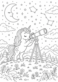 यूनिकॉर्न तारा telescope — कलरिंग पेज एक मुफ्त A4 कलरिंग पेज है, जिसमें स्पष्ट काली रूपरेखाएँ और रंग भरने के लिए साफ़ क्षेत्र हैं। पंजीकरण आवश्यक नहीं।