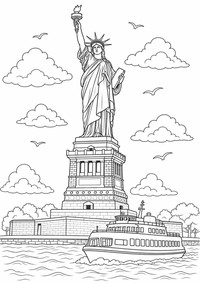 Freiheitsstatue Ausmalbild ist ein kostenloses USA Ausmalbild mit klaren schwarzen Konturen zum Ausdrucken auf A4.